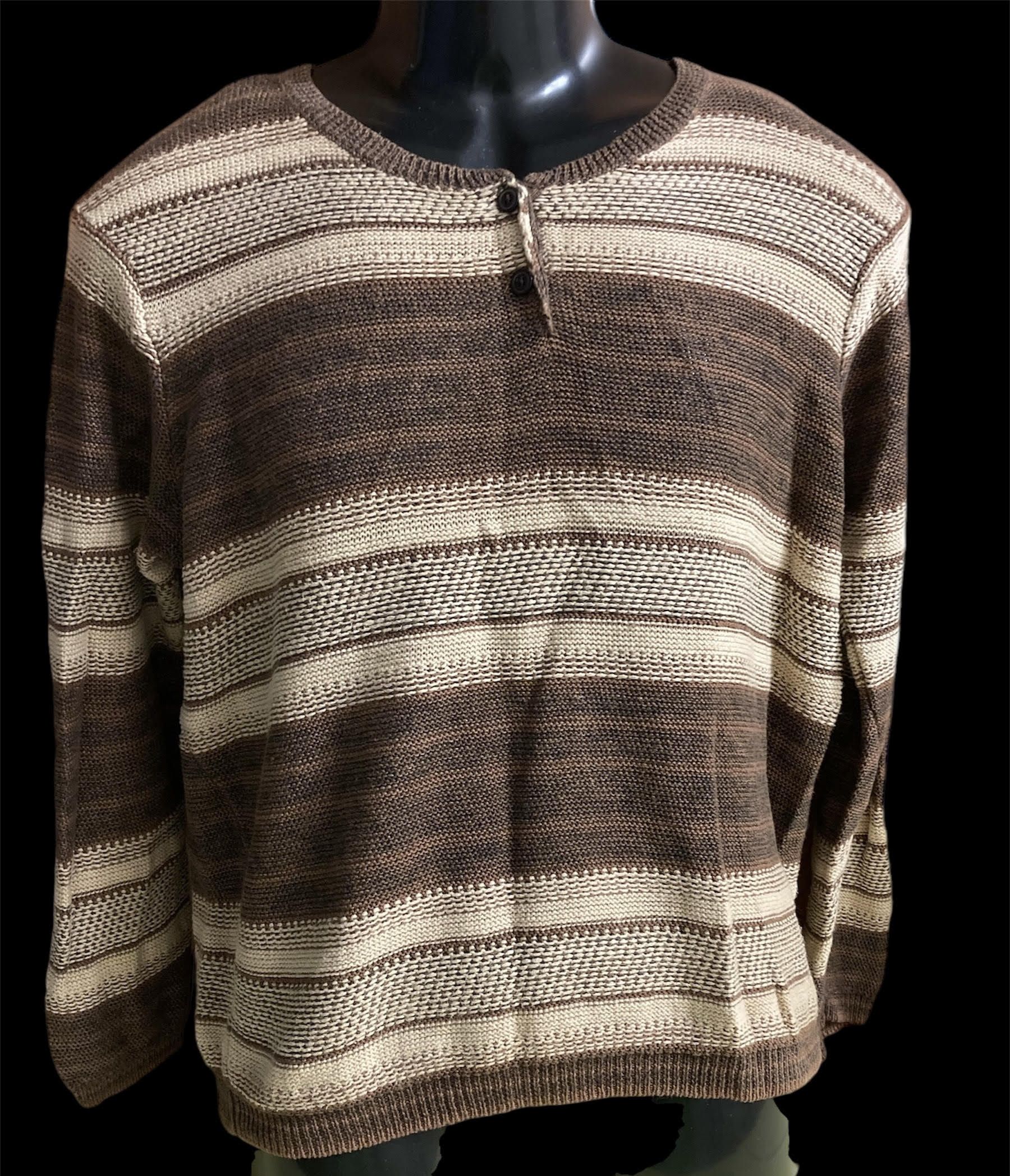 Denim & Supply Ralph Lauren VTG Brown Henley Striped Sweater