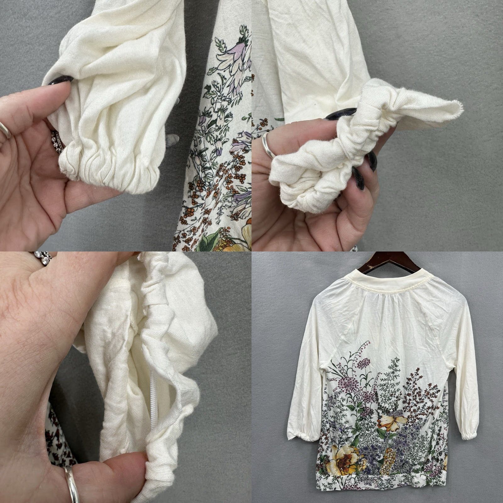 Vintage Meadow Rue Blouse Women M Ivory Floral Jersey Bow Neck Round Neck Casual Sleeve Basic Bohemian 90s? Size M / US 6-8 / IT 42-44 - 8 Thumbnail