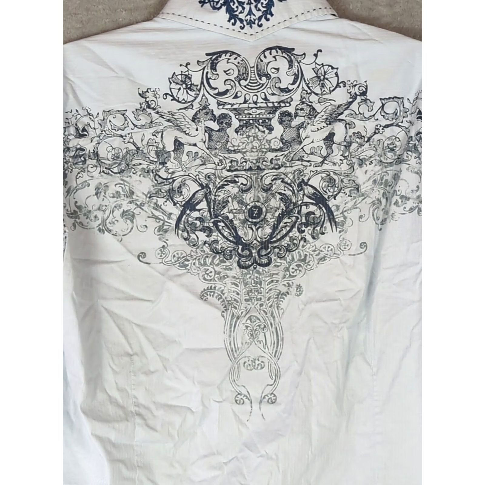 Vintage 7 Diamonds Button down Shirt Mens Blue L grapic print embroidered Size US L / EU 52-54 / 3 - 5 Thumbnail