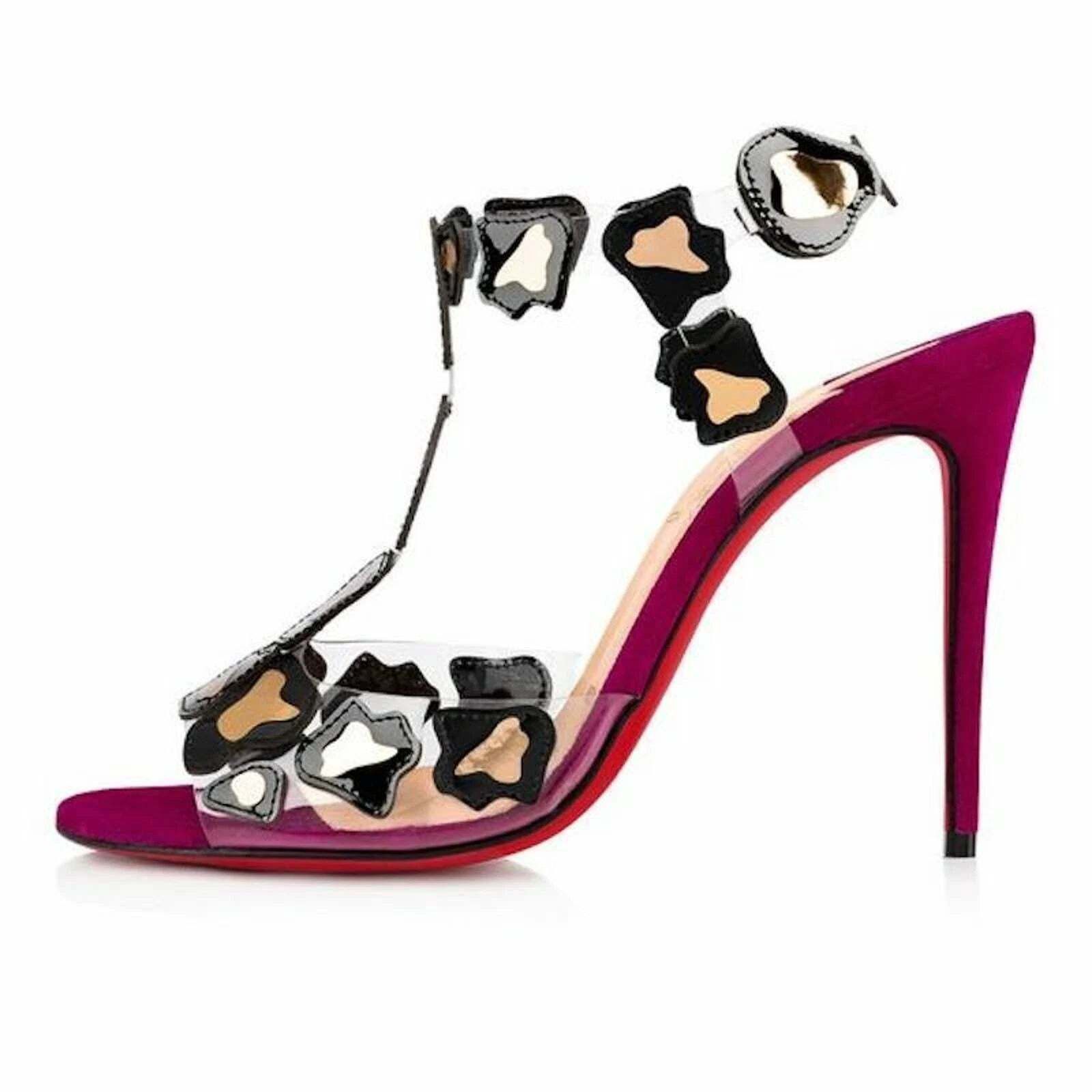 Christian Louboutin Parsemis 100 Black Gold PVC Patent Suede Sandal Heel Pump 36 Size US 6 / IT 36 - 3 Thumbnail