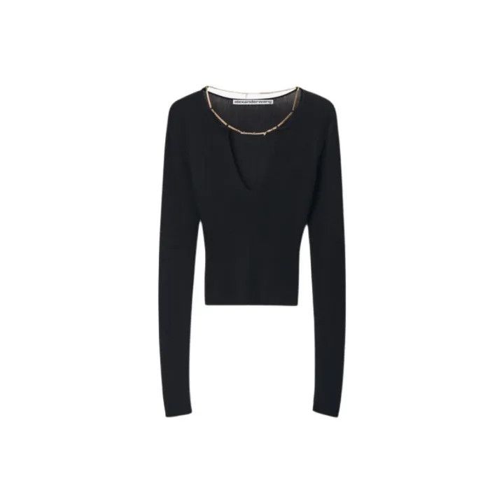 Alexander Wang Alexander Wang Black V-Neck Long Sleeve T-Shirt 0079 Size XS / US 0-2 / IT 36-38 - 1 Thumbnail