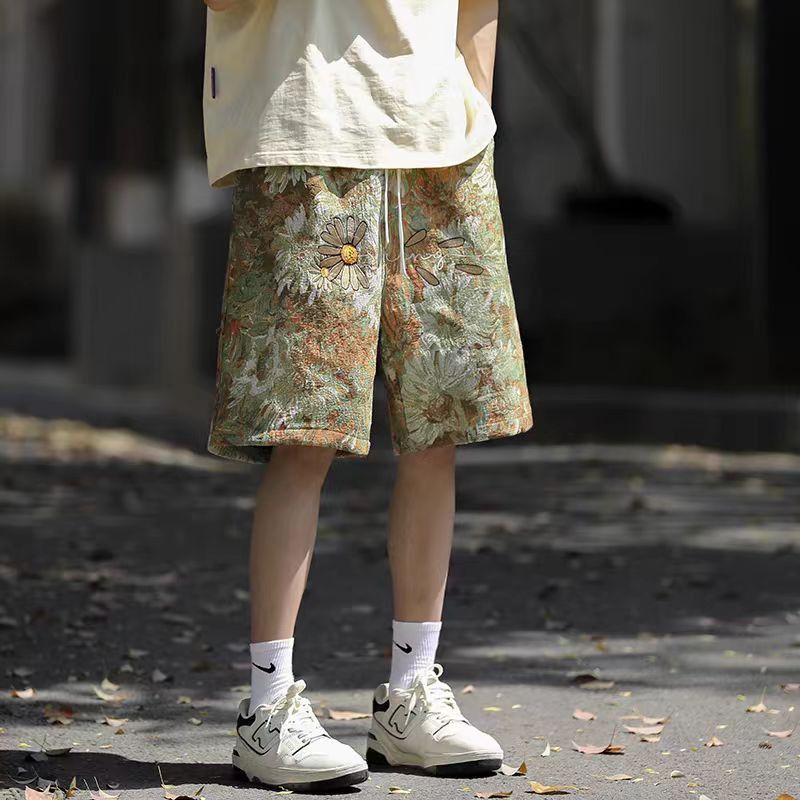 image of Vintage Colorful Niche Premium Beach Pants in Yellowish Green, Men's (Size 32)