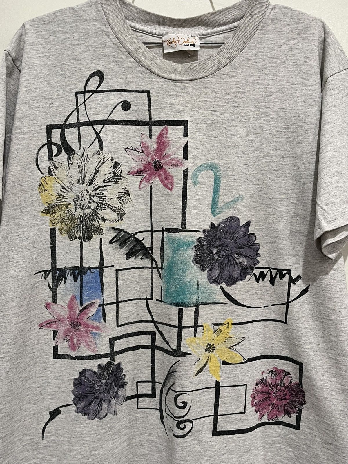 Band Tees × Vintage Vintage 90s Heather Grey Flowers Music T Shirt Size US L / EU 52-54 / 3 - 2 Thumbnail