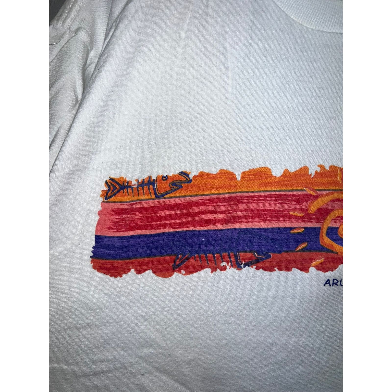 Vintage Vintage Aruba Shirt Fish Bones Sun Miro White Tee 90s XL Size US XL / EU 56 / 4 - 3 Thumbnail