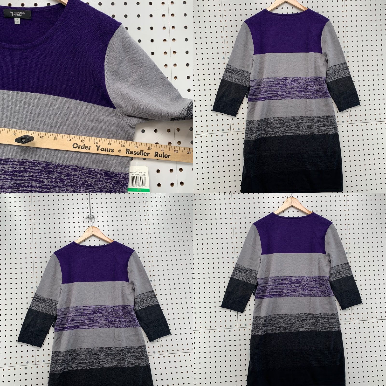 Vintage Spense Sweater Dress Purple Black Striped Womens Petite Large PL Size L / US 10 / IT 46 - 10 Thumbnail