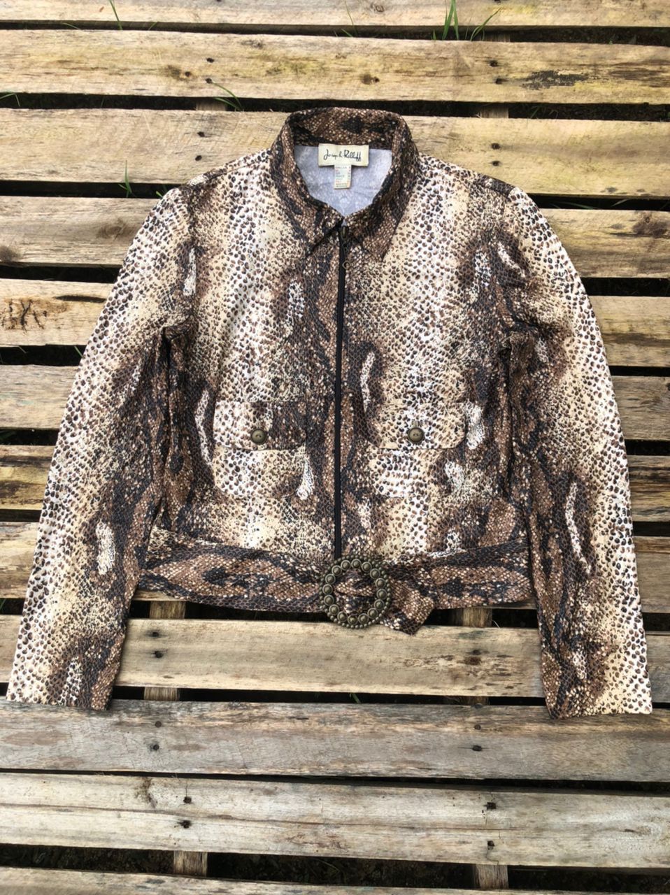 Joseph Ribkoff × Vintage Vintage Joseph Ribkoff Cropped Zipper Jacket Snake Print Size S / US 4 / IT 40 - 1 Thumbnail