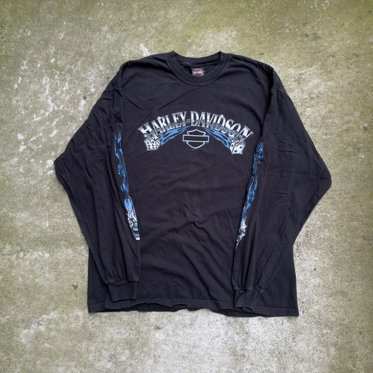 image of Harley Davidson x Vintage Harley Dice Flames Clown Longsleeve Tee Jacksonville in Black (Size 2XL)