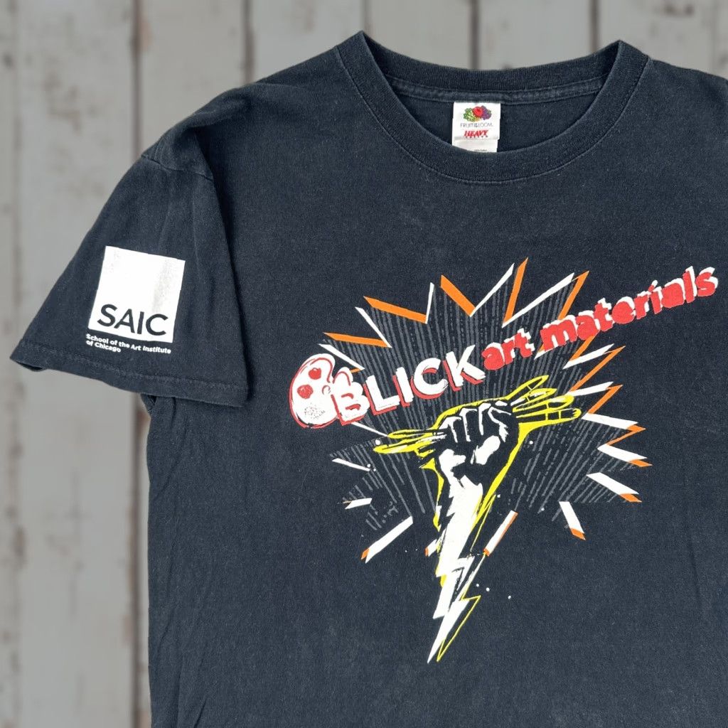 Fruit Of The Loom VINTAGE FOTL Heavy Mens L Black T Shirt SAIC Chicago BLICK Art Supplies Shirt Mens L Black 1990s Graphic Tee Size US L / EU 52-54 / 3 - 1 Thumbnail