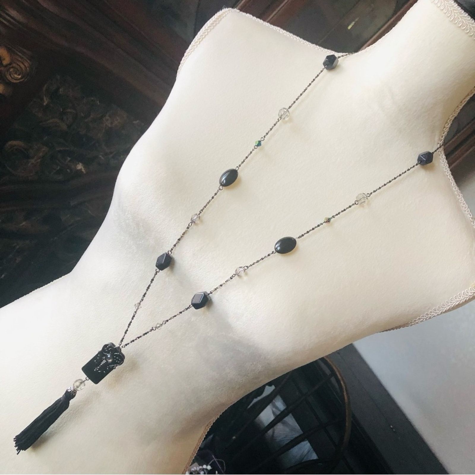 Vintage Vintage 90s black chrome beaded pendant necklace Size ONE SIZE - 1 Thumbnail