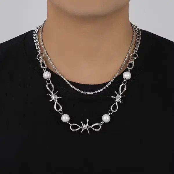 Jewelry Wired Spike Pearl Necklace Chain Size ONE SIZE - 1 Thumbnail