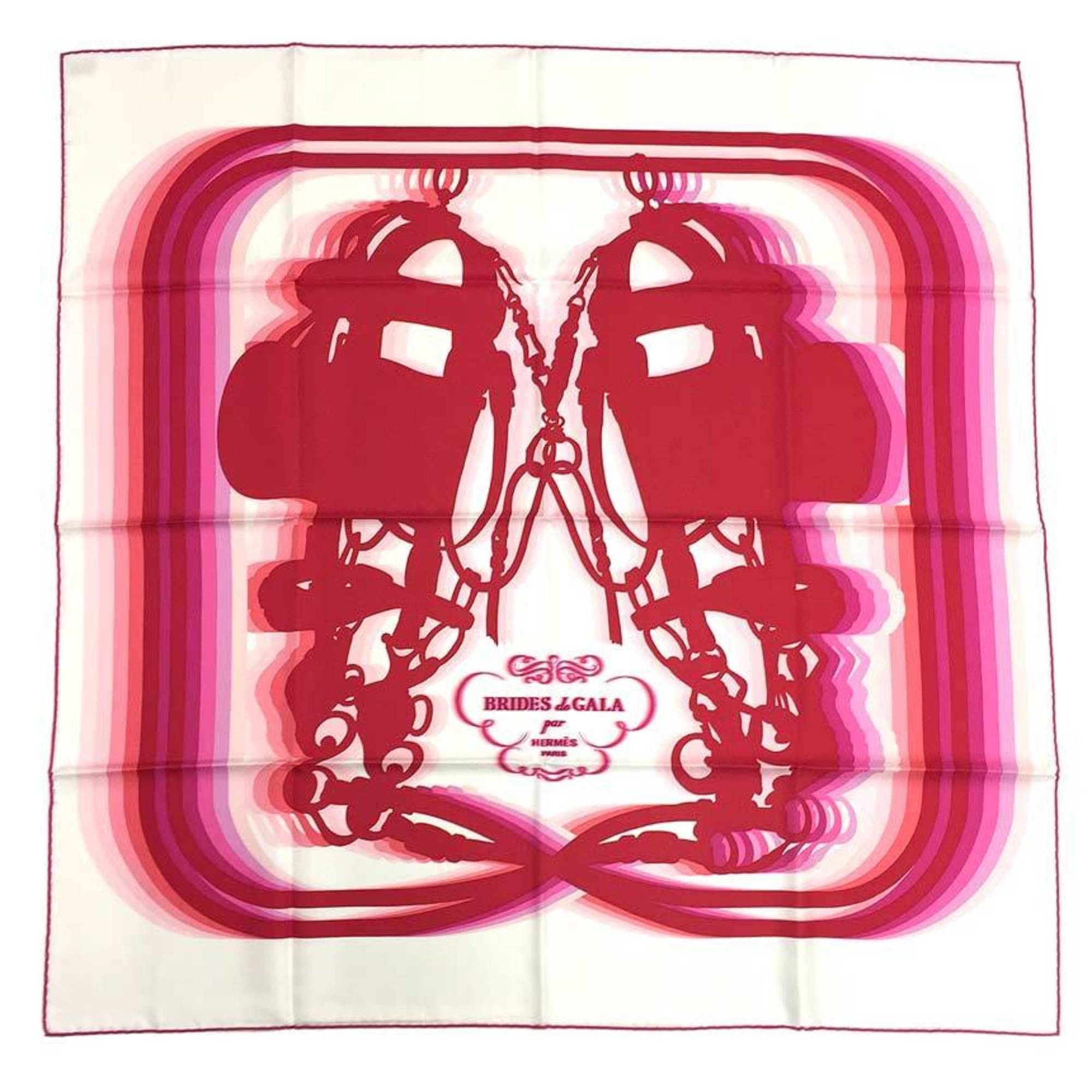 Hermes HERMES scarf/muffler, Carre 90, Brides de Gala Shadow (ceremonial horse bridle), white x pink, 100% silk. Size ONE SIZE - 1 Thumbnail