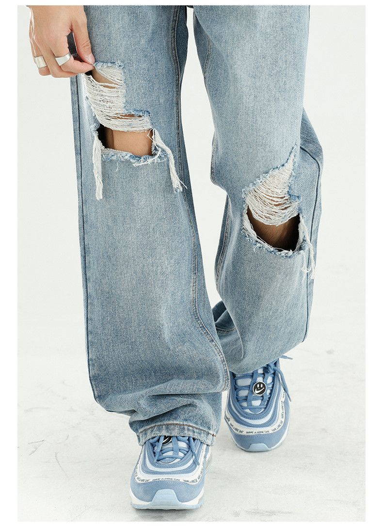 Japanese Brand × Jean Men's loose washed straight ripped jeans Size US 32 / EU 48 - 5 Thumbnail