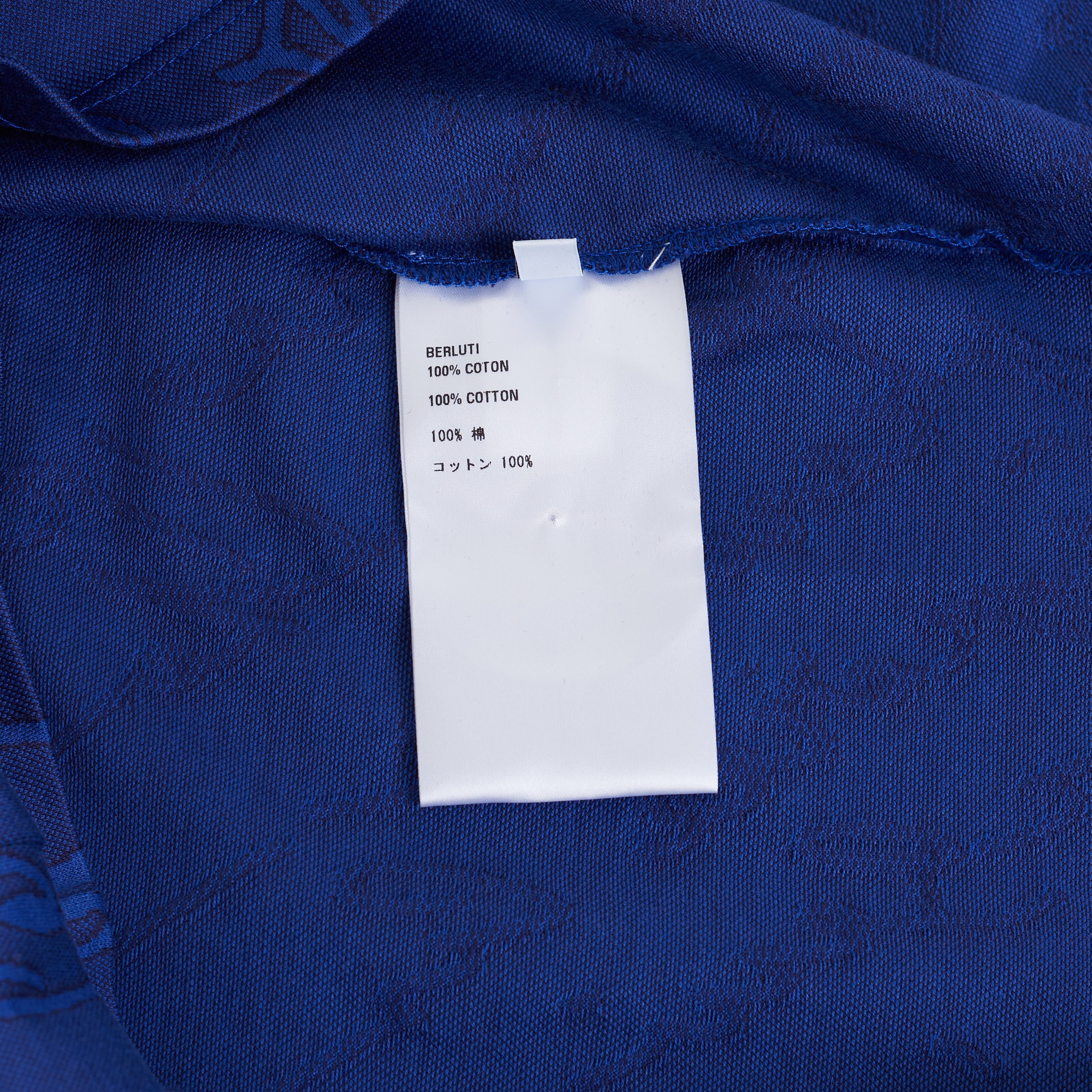 Berluti Polo Shirt In Vibrant Blue Scritto Jacquard Jersey Cotton Size US XS / EU 42 / 0 - 11 Thumbnail