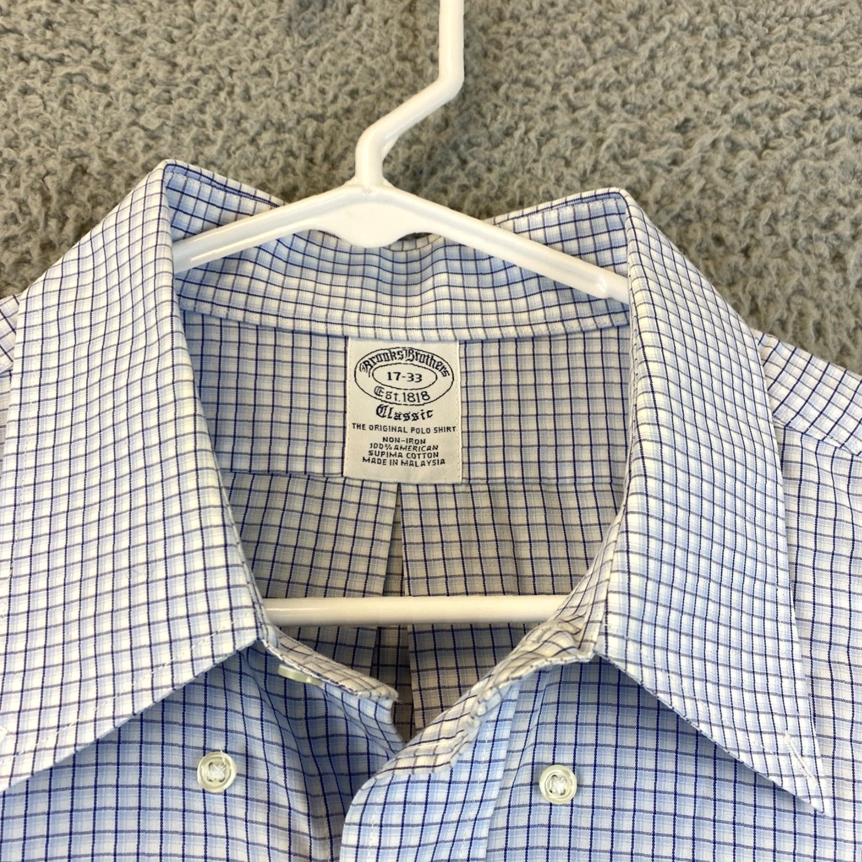 Brooks Brothers Brooks Brothers Dress Shirt Mens 17 Blue Gray Check Long Sleeve Button Regular Fit Size 46R - 5 Thumbnail