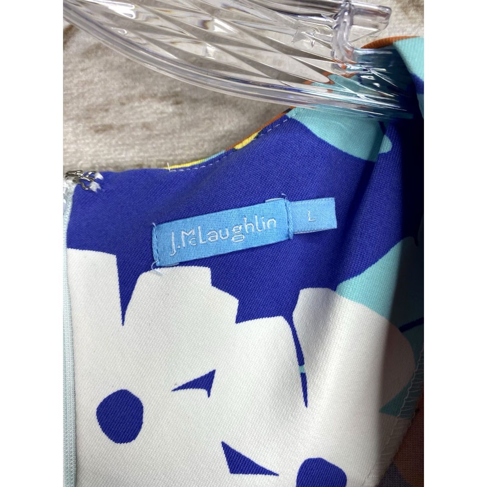 J.McLaughlin J. McLaughlin Elora Dress L Floral Crew Neck Short Sleeve Nylon Spandex Jersey Knee Length Blue Women's Knit Shift Size L / US 10 / IT 46 - 4 Thumbnail