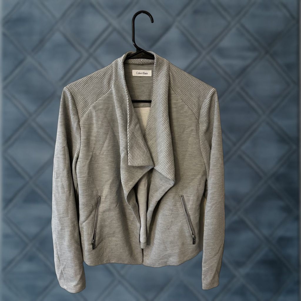Calvin Klein Calvin Klein Textured Knit Jacket Open Front Women M Gray Solid Size M / US 6-8 / IT 42-44 - 1 Thumbnail