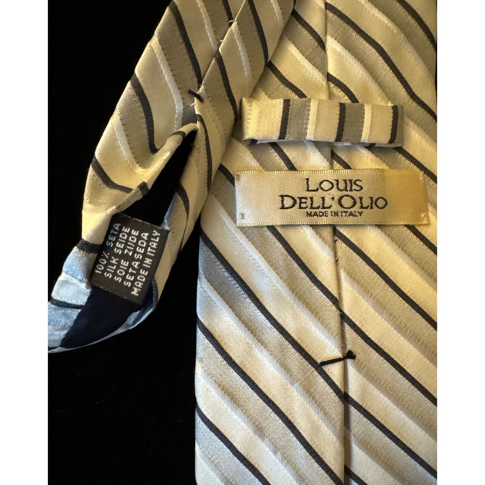 Other Louis Dell’Olio White and Gray Striped Silk Tie Size ONE SIZE - 2 Thumbnail