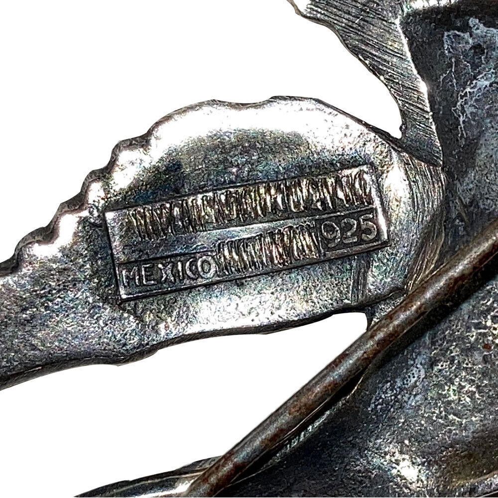 Designer Mexican Sterling Silver Bird Perching on Branch Pin Size ONE SIZE - 6 Thumbnail