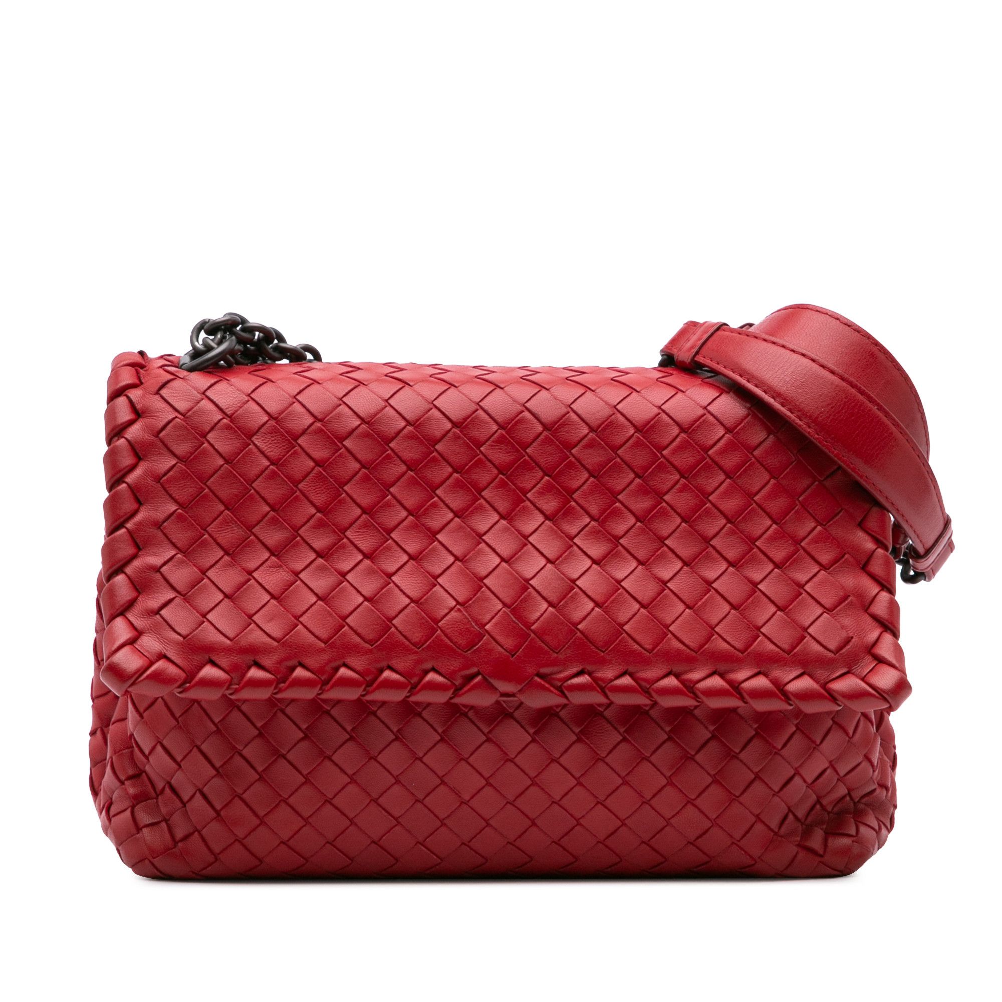 Bottega Veneta Small Nappa Intrecciato Olimpia Shoulder Bag in Red, Women's
