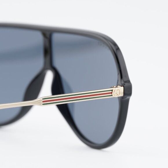 Gucci Gucci GG0199S 001 Sunglasses Shiny Black/Gold Shield Frame Size ONE SIZE - 4 Thumbnail