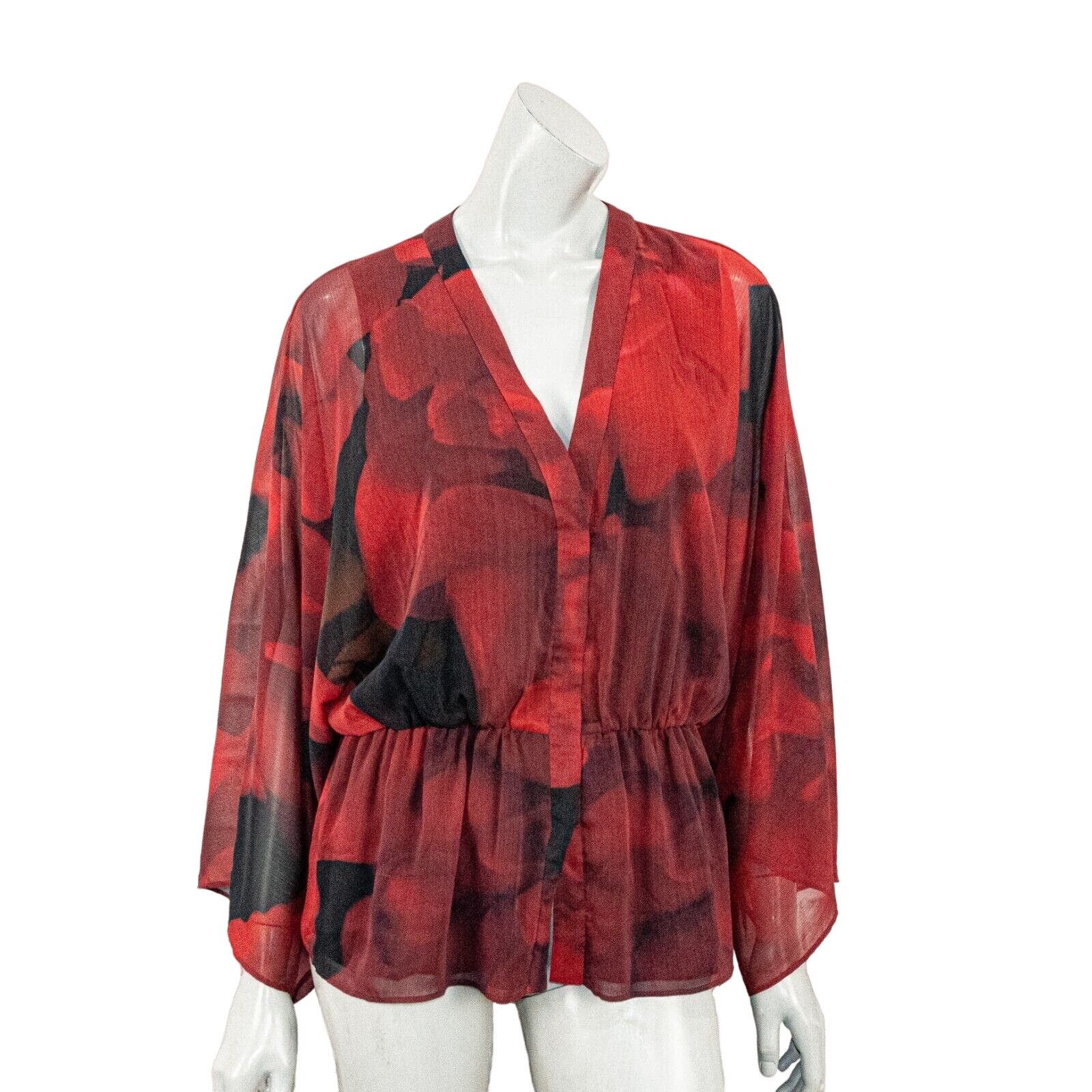 Alice + Olivia Alice + Olivia Women's V-neck Blouse Red Black Rose Medium Size M / US 6-8 / IT 42-44 - 2 Thumbnail