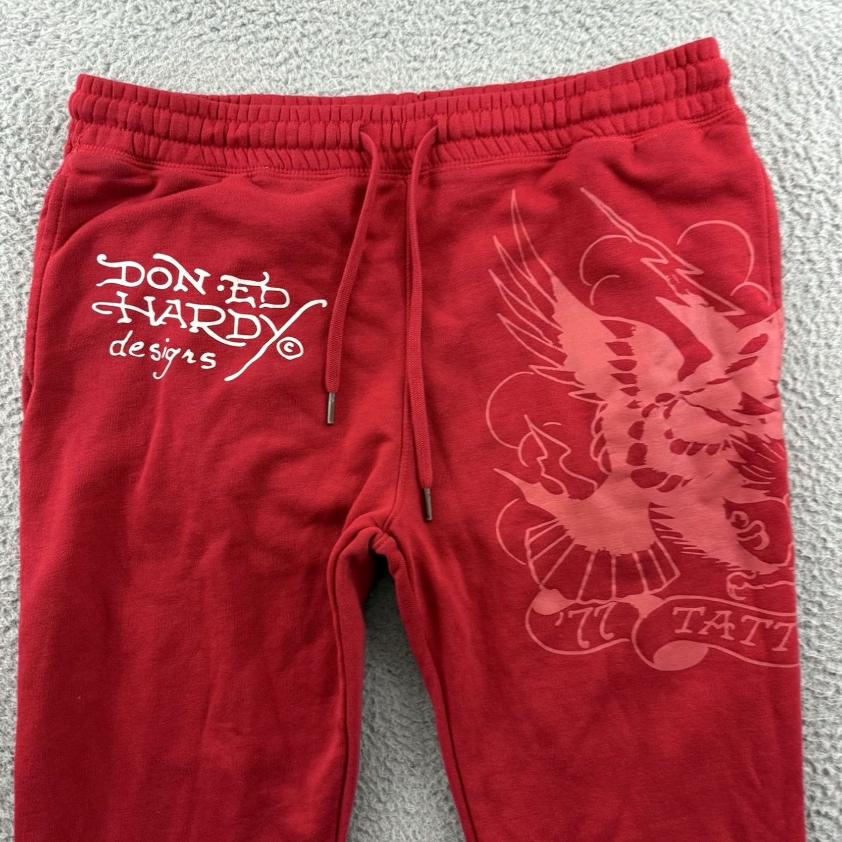 Ed Hardy Ed Hardy Sweatpants Women Large Red Wide-Leg Fleece Logo Pockets Y2K Skull Tattoo Heart Casual Relaxed Pants Size 36" / US 14 / IT 50 - 4 Thumbnail