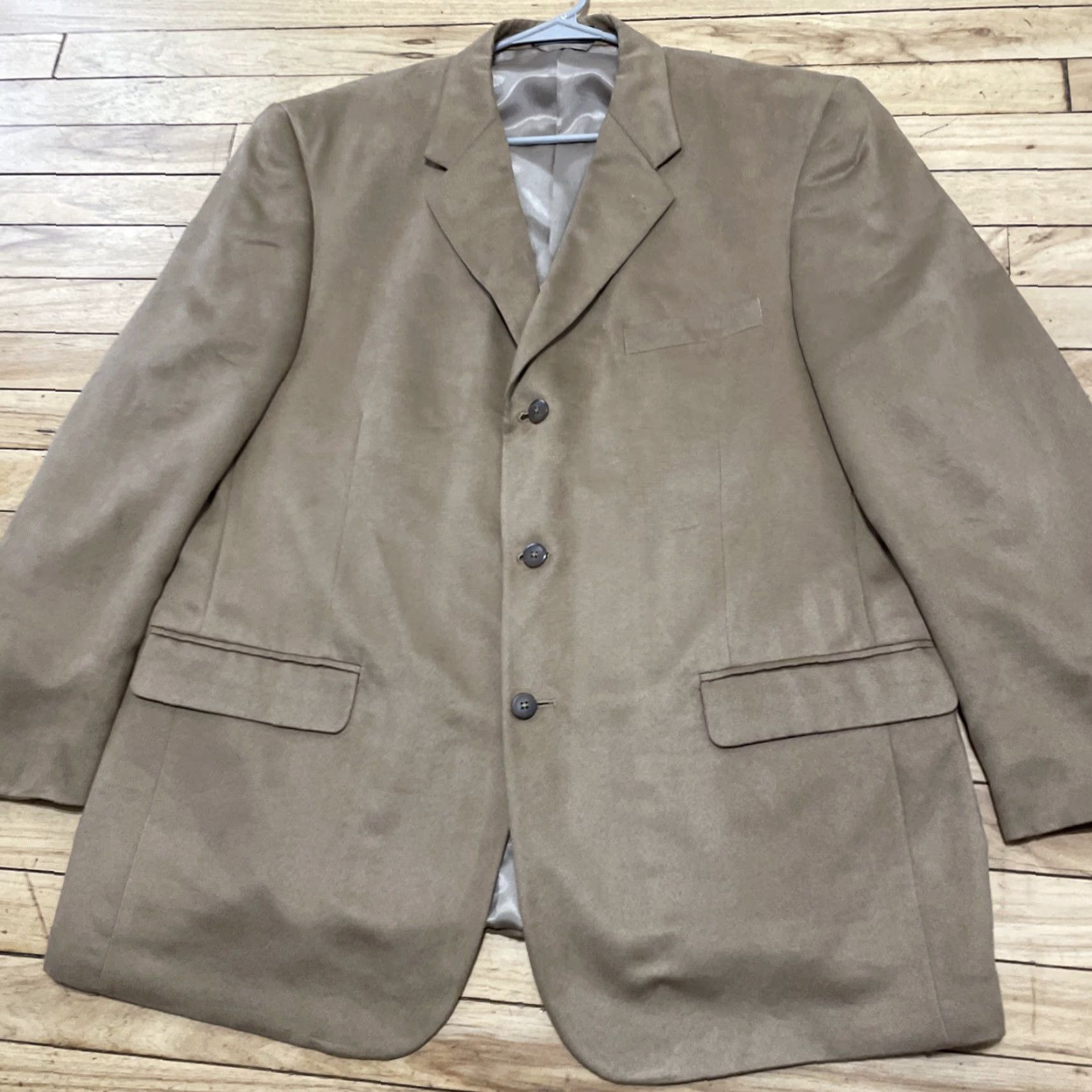 Camel VINTAGE Bert Pulitzer Suede Western Sport Coat Jacket Men 46R Camel Brown Tan Notch Two-Button Blazer Cowboy Rodeo 2 Piece Vintage Mens Size 46R - 3 Thumbnail