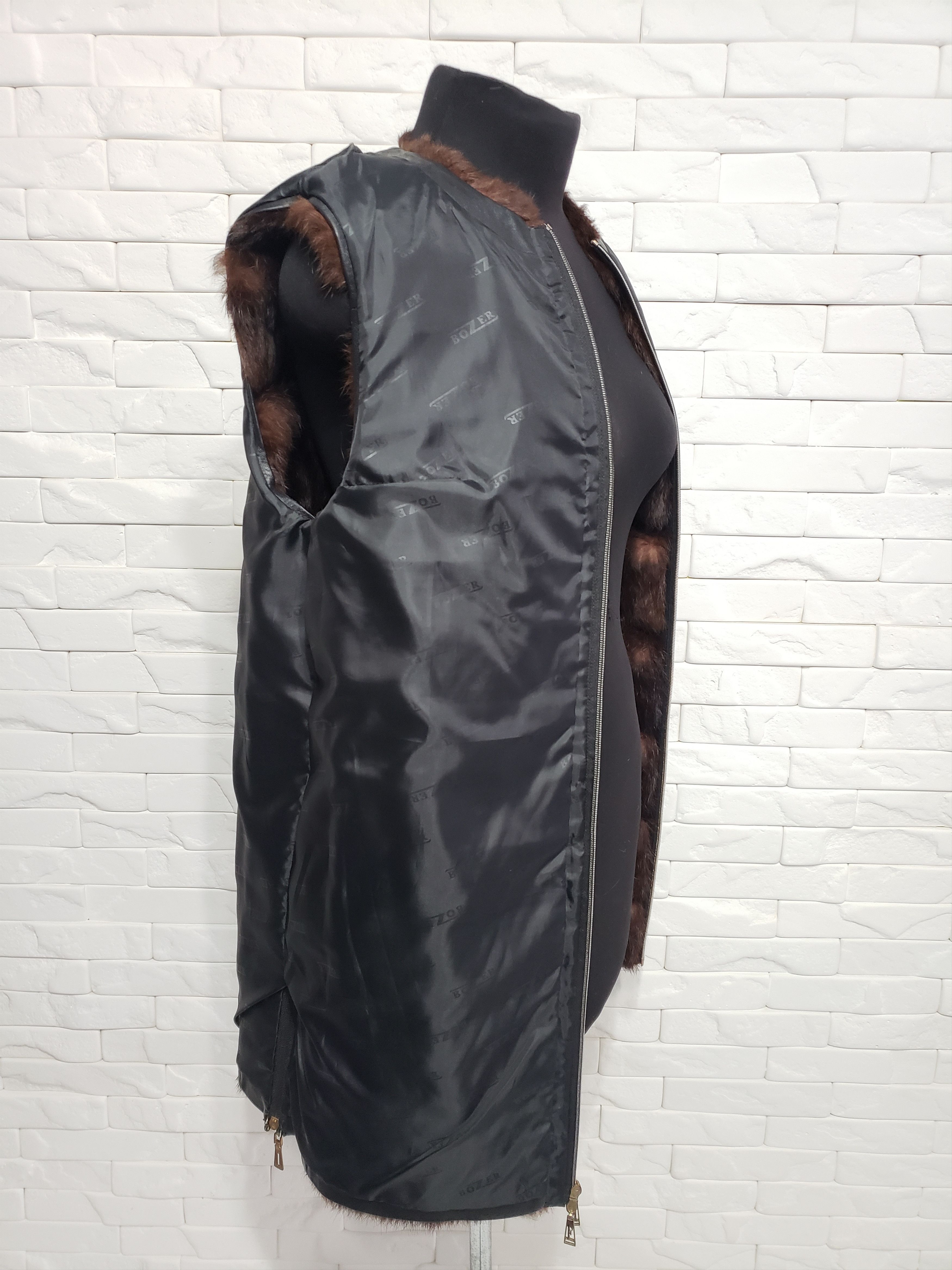 Genuine Leather Warm women's fur vest with a metal zipper. Size L / US 10 / IT 46 - 8 Thumbnail