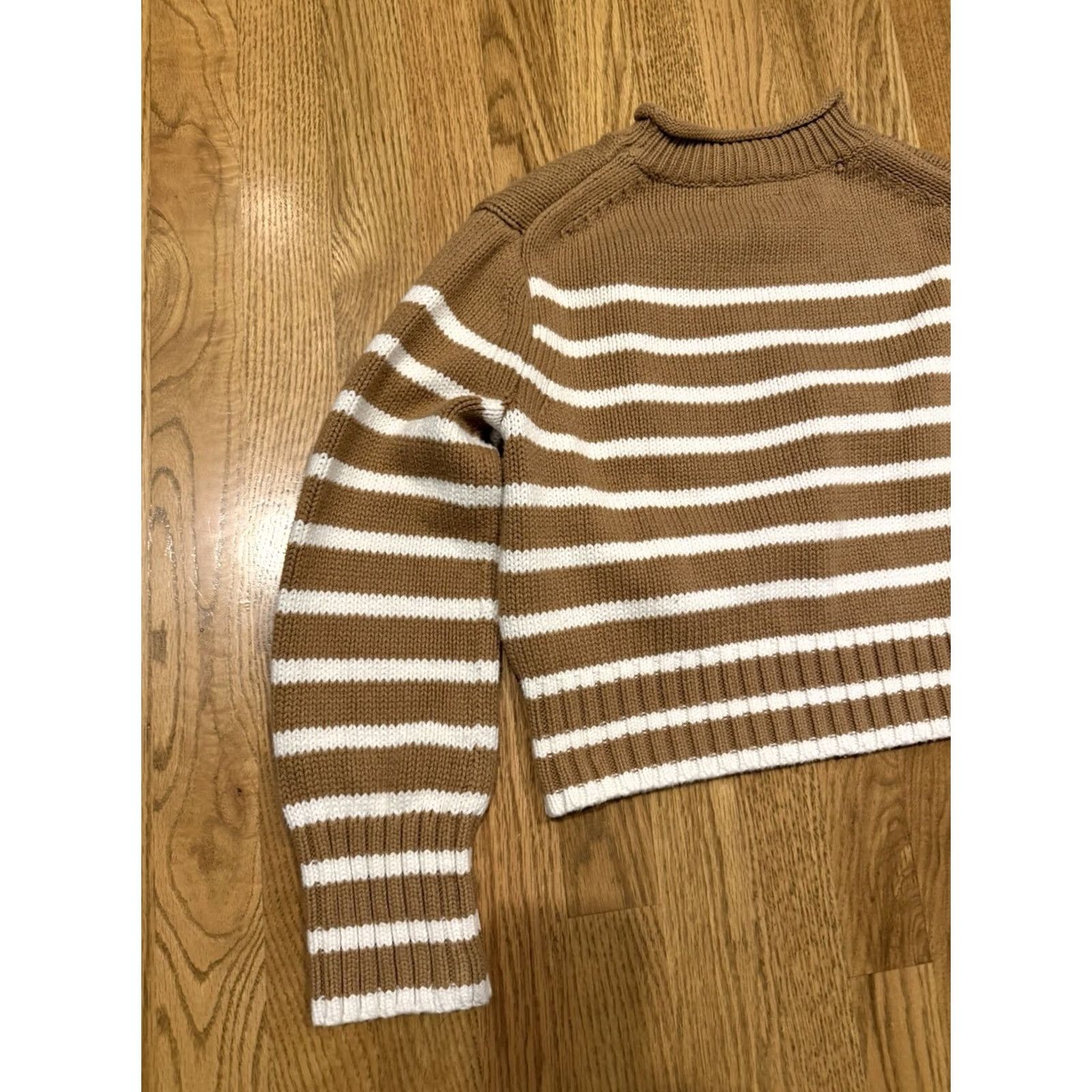 J.Crew VINTAGE J.CREW Roll Neck Sweater Women’s XXS Brown White Stripe Cotton Cropped Sweater Size XXS / US 00 / IT 34 - 3 Thumbnail