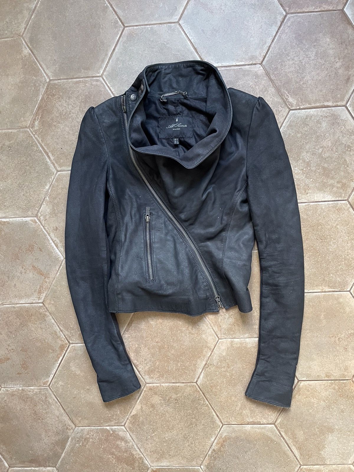 image of Allsaints All Saints Leather Jacket in Black, Women's (Size Small)