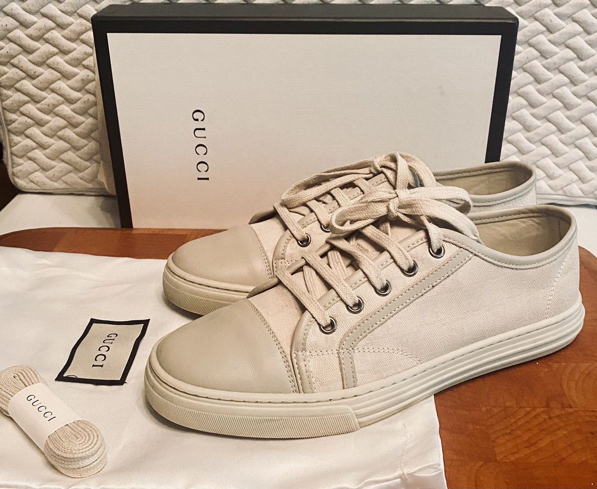 Gucci Gucci 🇮🇹 Women's GG Cement Kanvas/Leather Captoe Sneakers 39 Size US 9 / IT 39 - 1 Thumbnail