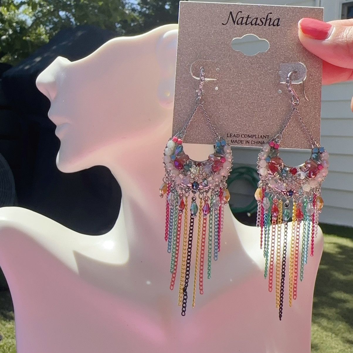 Designer Natasha silver tone circle beads flower colorful tassel Size ONE SIZE - 1 Thumbnail