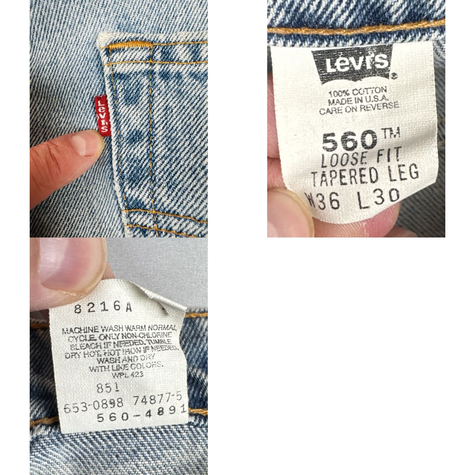 Levi's VINTAGE Levi's 560 Jeans Loose Fit Tapered USA Made 36x30 Light Wash Blue 90s Mens Size US 36 / EU 52 - 11 Thumbnail