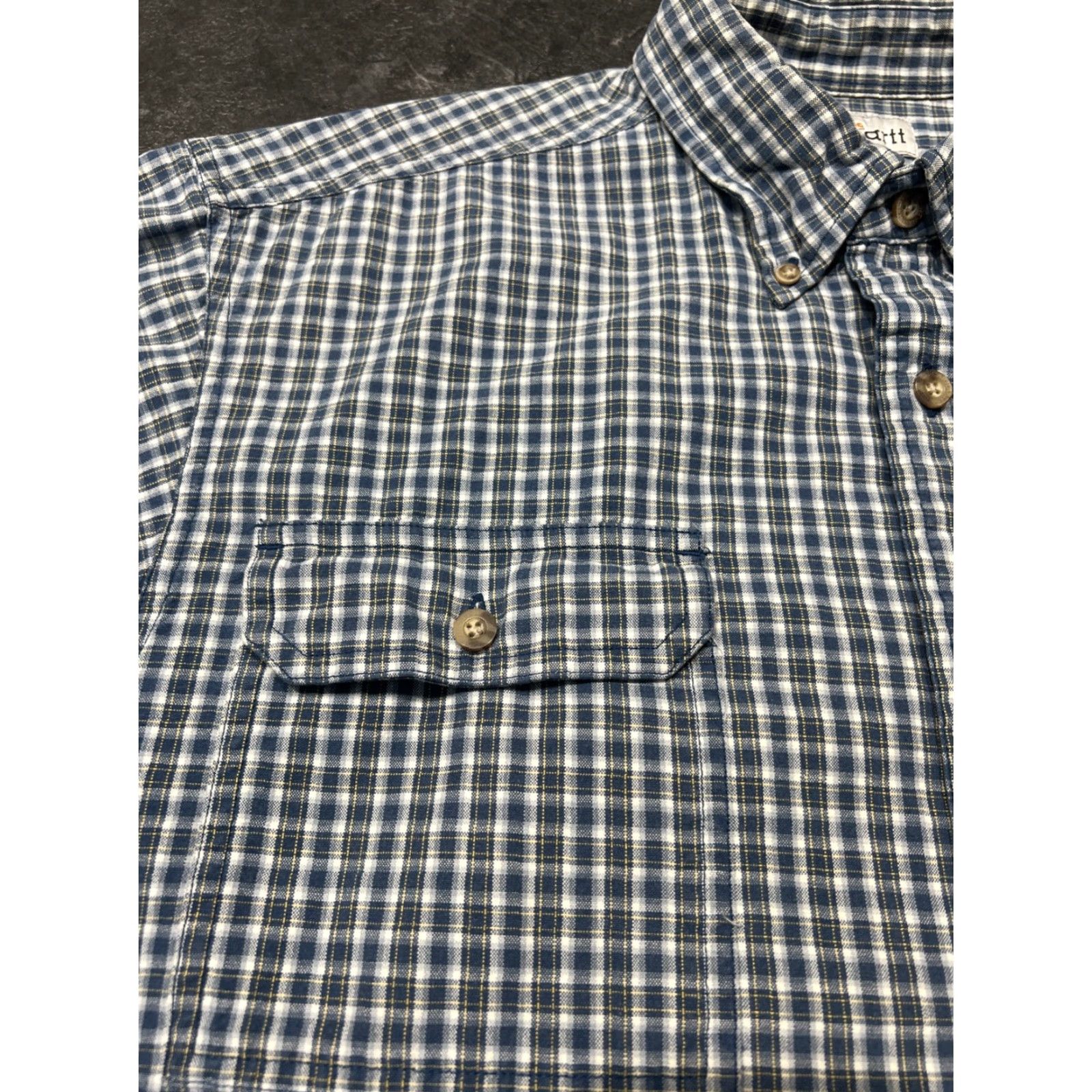 Carhartt Carhartt Relaxed Fit Flannel Shirt Large Blue Plaid Short Sleeve Button Down Cotton Casual Mens Size US 33 - 4 Thumbnail
