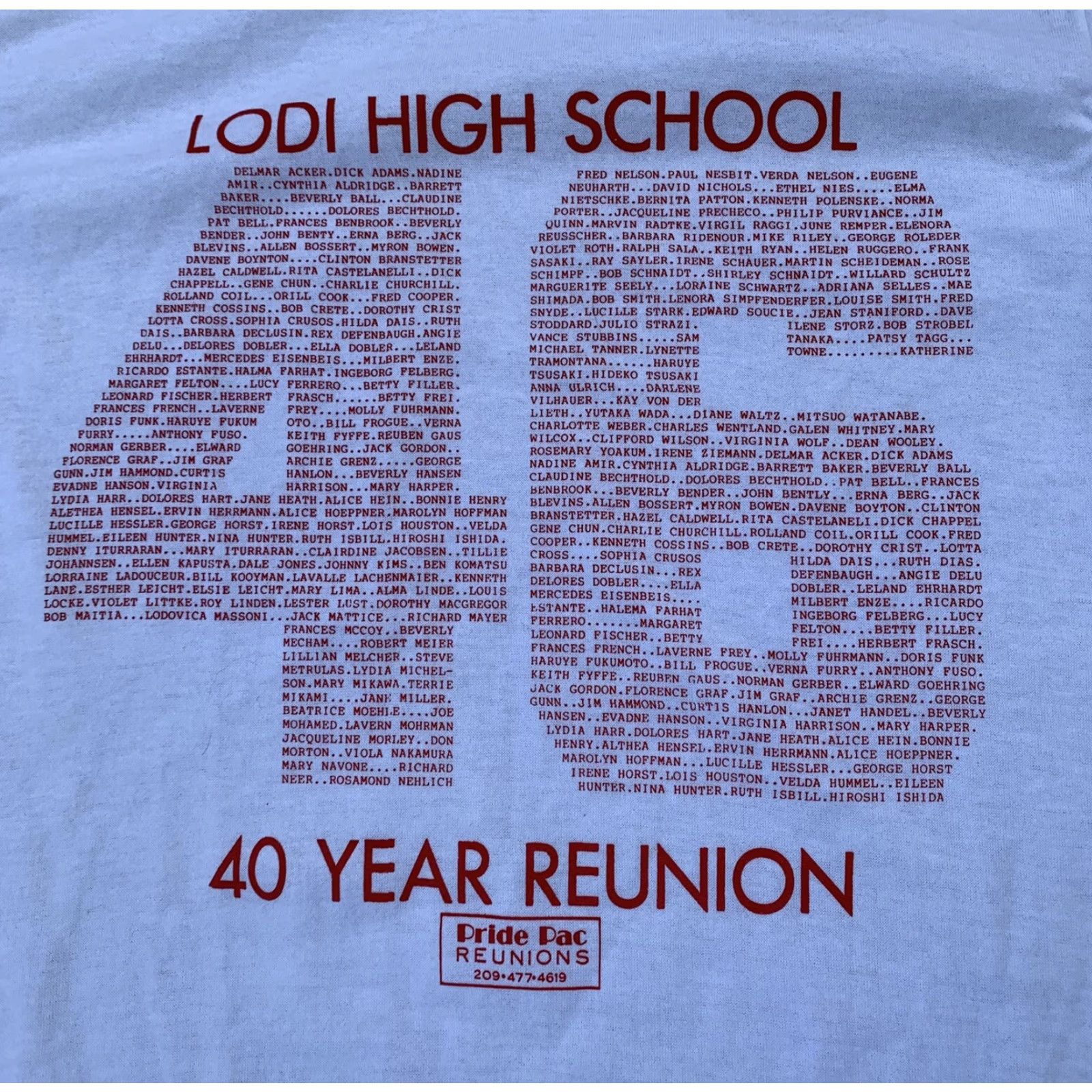Jerzees VINTAGE Lodi High School 46 40 year reunion t-shirt 80s 1980s size M 38-40 Shirt Unisex Adults White 50% Polyester 50% Cotton Jerzees by Russell Size US M / EU 48-50 / 2 - 7 Thumbnail