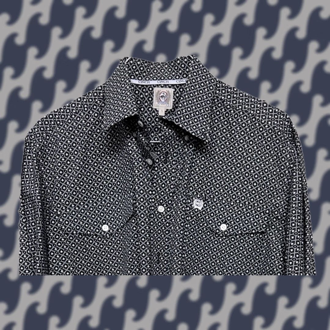 Vintage CINCH Western Snap Shirt Men S Black Geometric Pearl Snap Cowboy Shirt Size US S / EU 44-46 / 1 - 1 Thumbnail