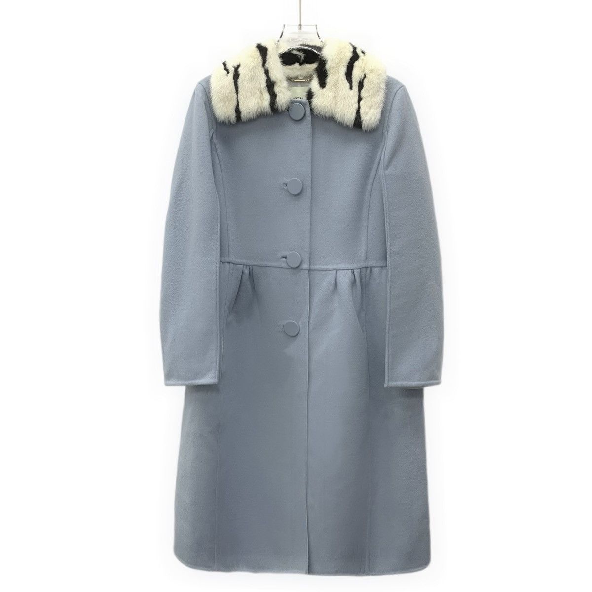 Fendi Fendi light blue wool fur collar single-breasted coat Size S / US 4 / IT 40 - 1 Thumbnail