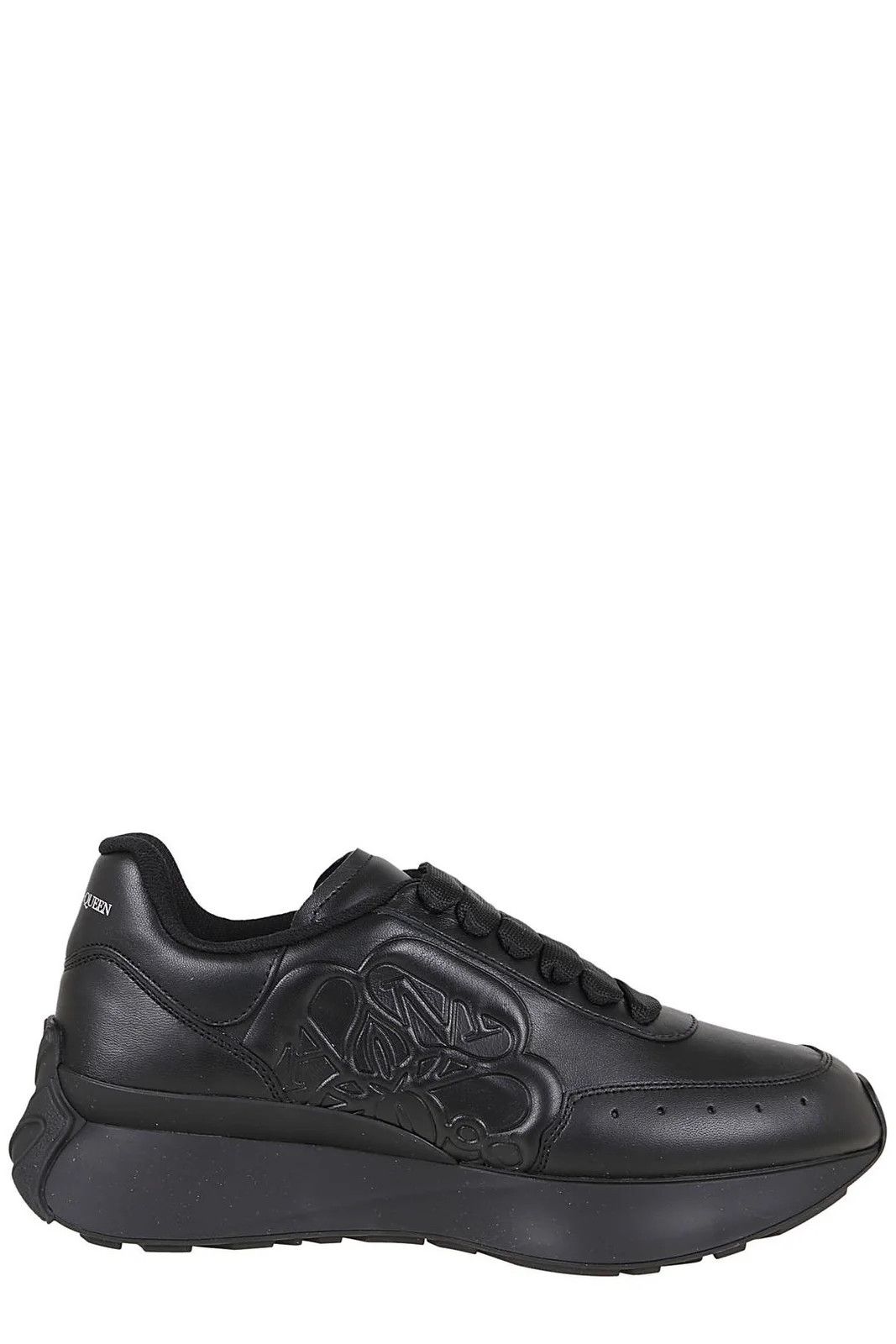 image of Alexander Mcqueen O1Sl1Vt10224 Leather Embroiderded Runner Sneakers In Black, Men's (Size 13)