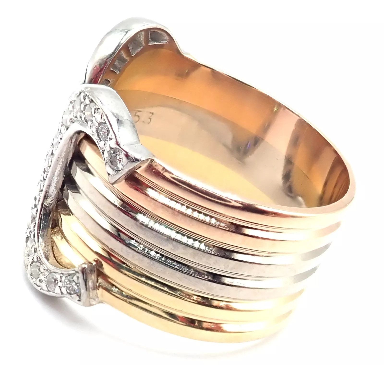 Cartier Cartier Diamond Double C 18k Tri-Color Gold Band Ring Size ONE SIZE - 5 Thumbnail