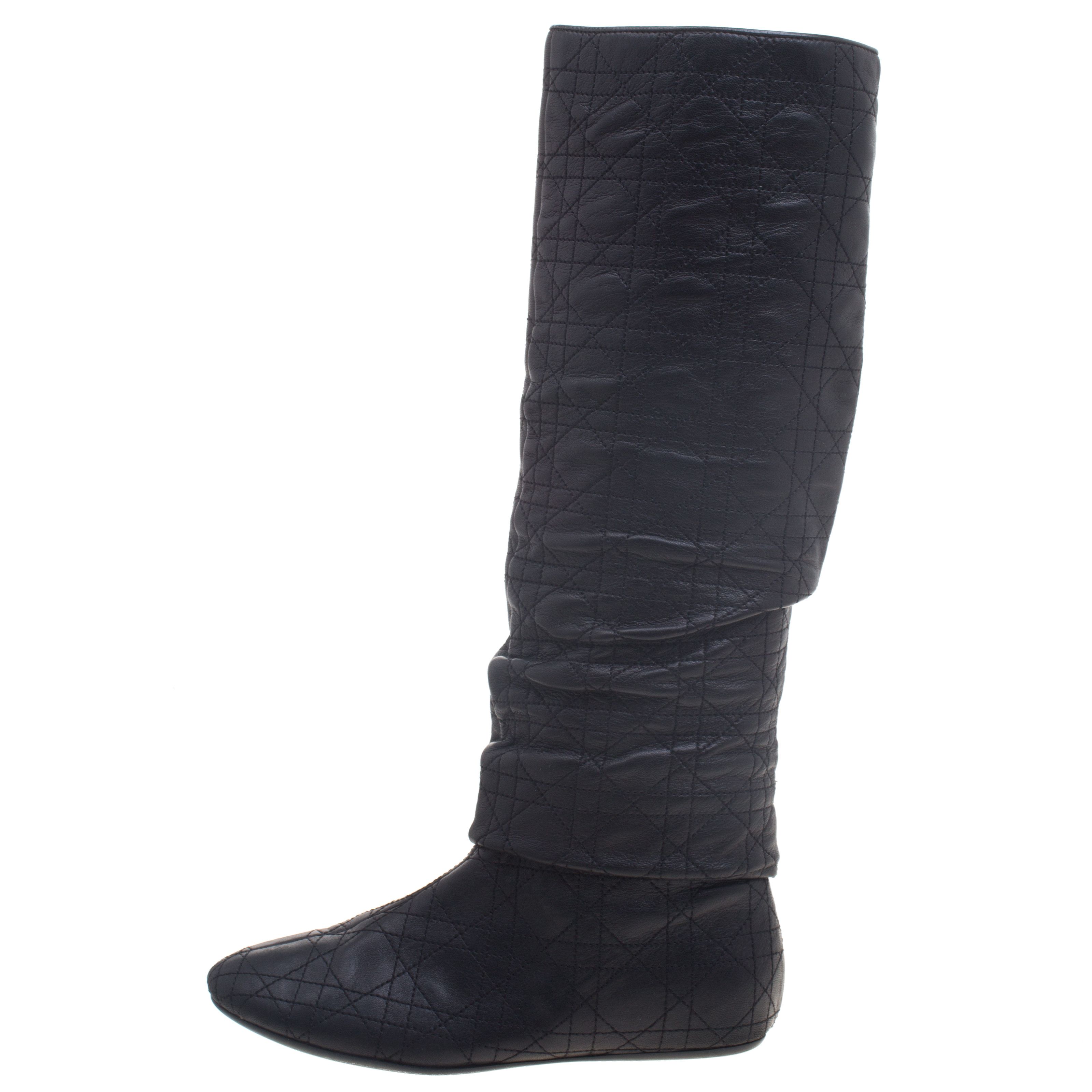 Dior DIOR Boots Leather Shoes Knee Black Cannage Quilted Sz 36 Size US 6 / IT 36 - 3 Thumbnail