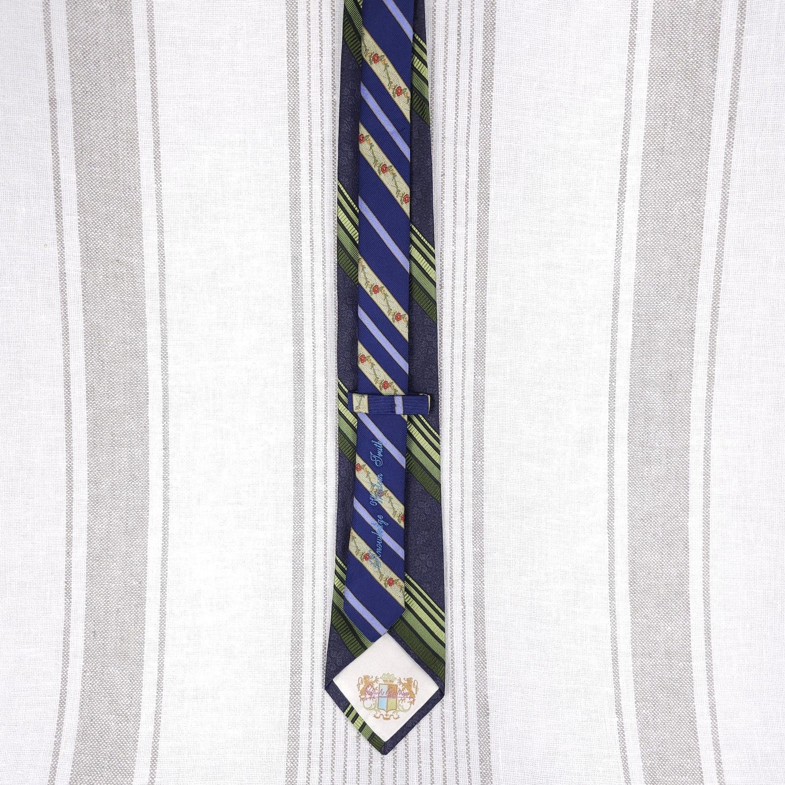 Robert Graham ROBERT GRAHAM Tie Silk Blue Green Diagonal Striped Repp Size ONE SIZE - 6 Thumbnail