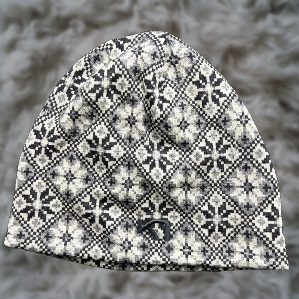 Vintage Kari Traa Womens Beanie Hat One Size Fair Isle 100% Merino Wool Knitted Gray Size ONE SIZE - 1 Thumbnail