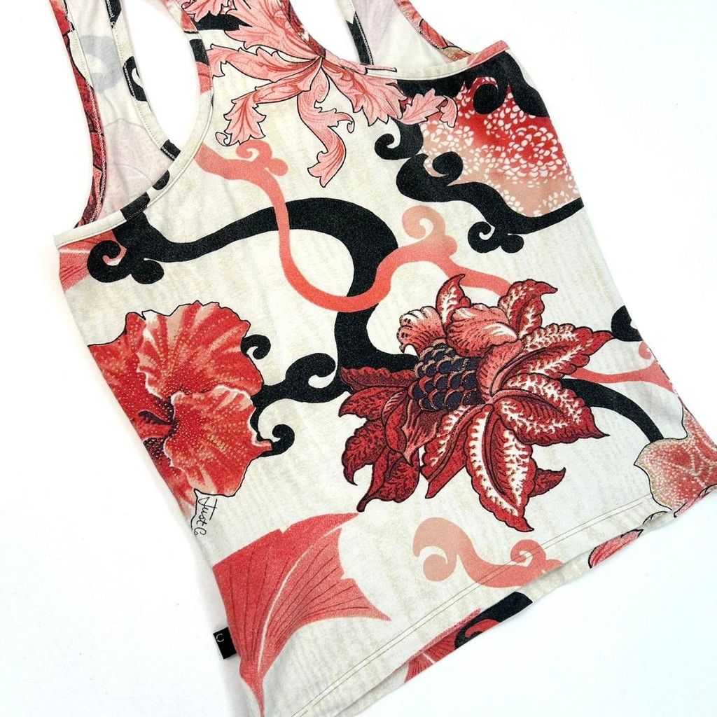Just Cavalli y2k Cavalli white tank top red and black floral print Size XS / US 0-2 / IT 36-38 - 5 Thumbnail