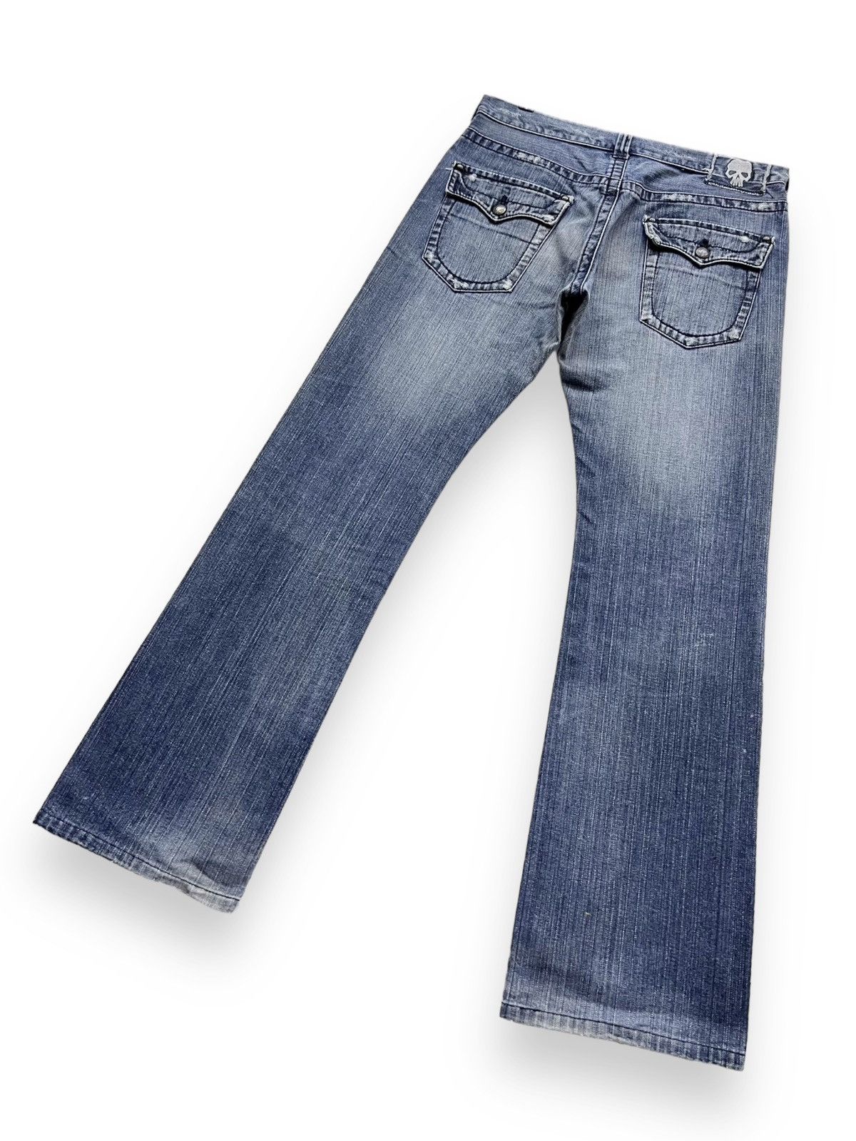 Culturata CUSTOMCULTURE Punk Embroidery Skulls Distressed Flare Denim Size US 32 / EU 48 - 9 Thumbnail