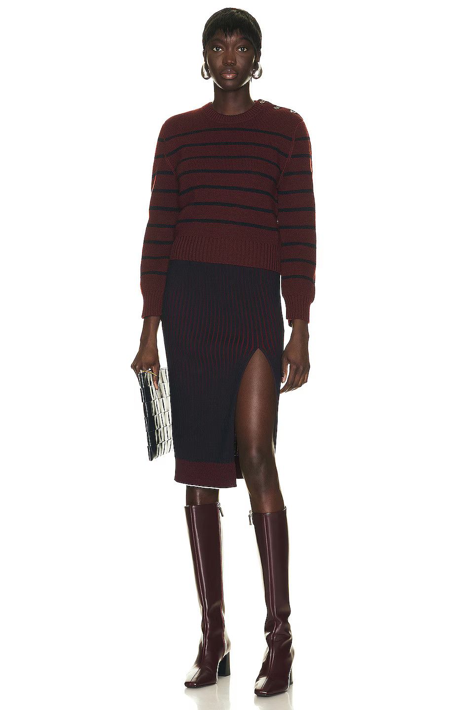 Bottega Veneta o1loc1c0824 728348 Ribbed Cotton Skirt Blue & Merlot Size 32" / US 10 / IT 46 - 5 Thumbnail
