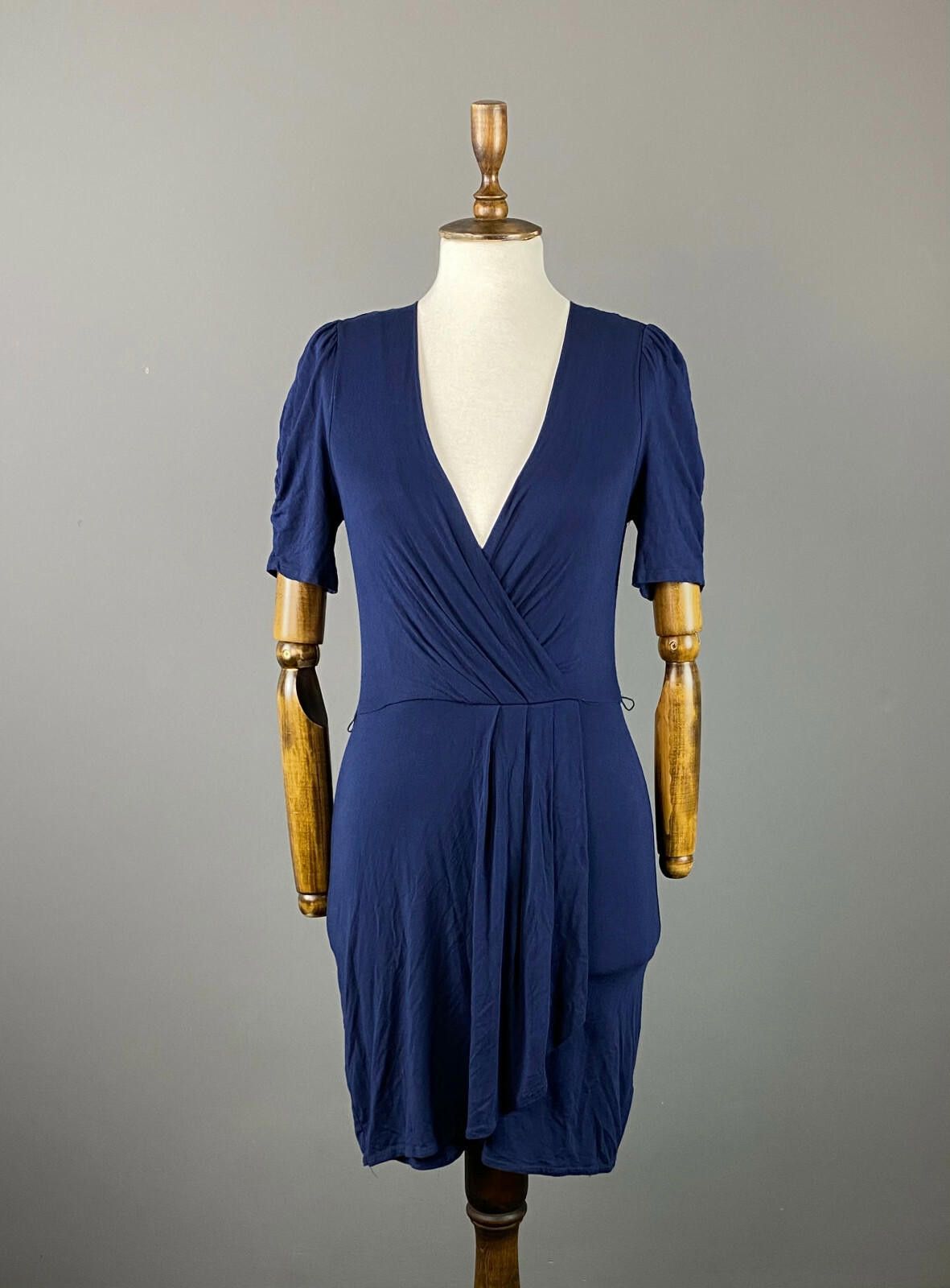 Designer Phase Eight Navy Blue V-Neck 3/4 Sleeve A-Line Dress Size 10 Size L / US 10 / IT 46 - 1 Thumbnail