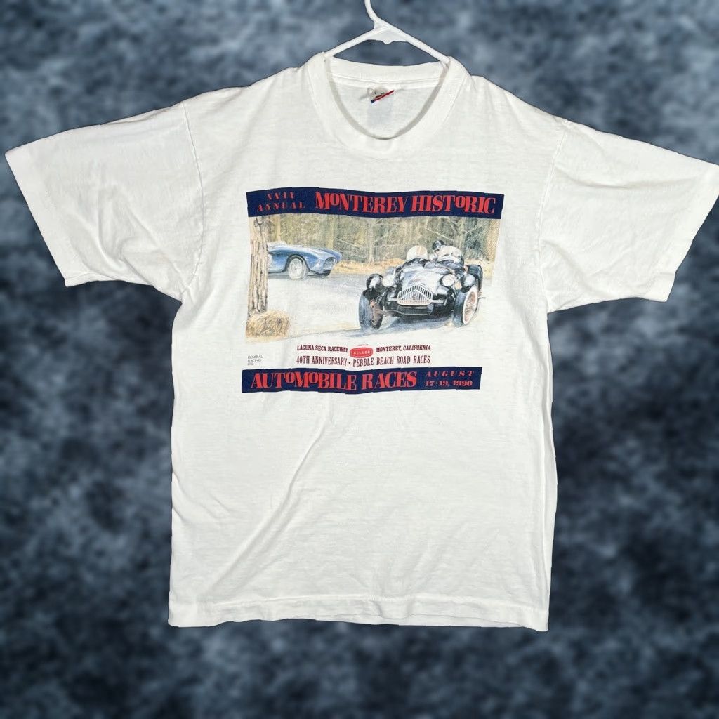 Fruit Of The Loom VINTAGE 1990 Monterey Historics Races T Shirt Adult Large White Laguna Seca Mens Size US L / EU 52-54 / 3 - 1 Thumbnail