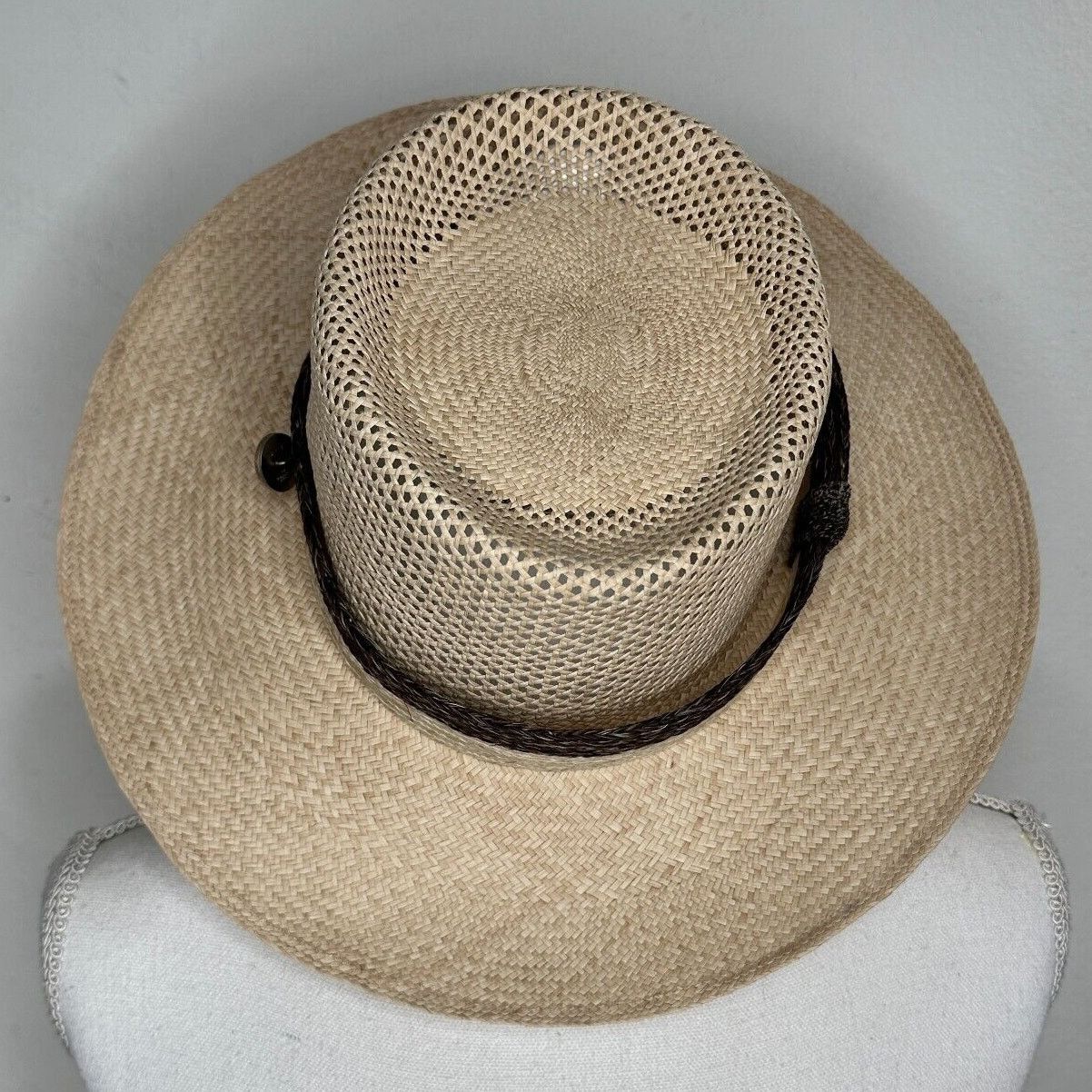Temple Basket Weave Rattan Wide Brim Embellished Brown Band