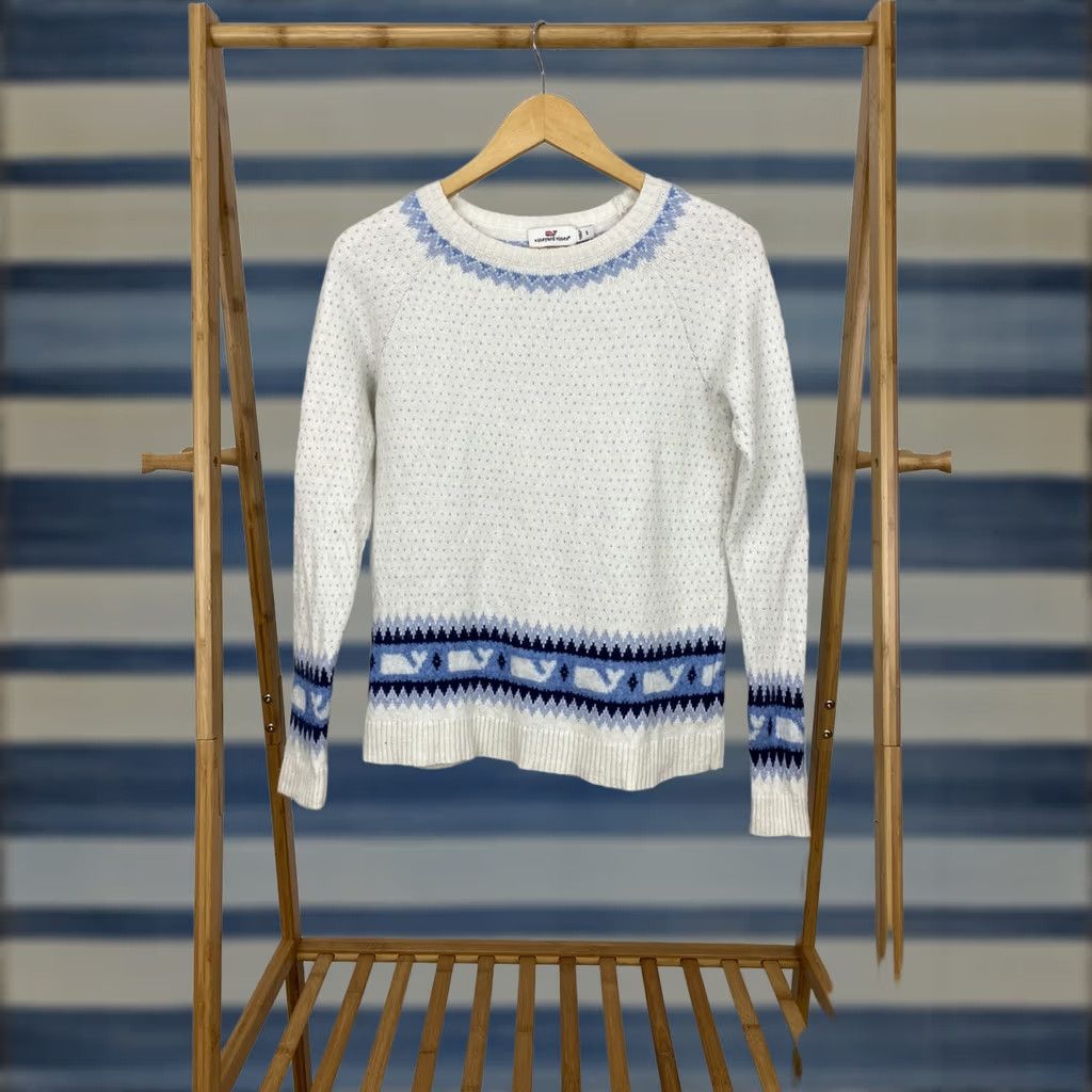 Vineyard Vines Vineyard Vines Sweater Women's Whale Lambswool Cashmere Knit White Blue Size S Size S / US 4 / IT 40 - 1 Thumbnail