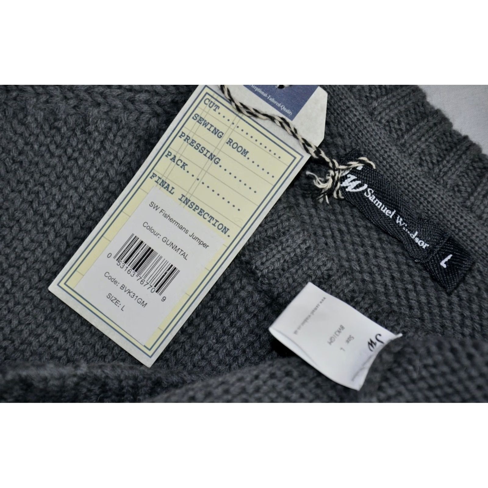 Vintage Samuel Windsor Fishermans Jumper Sweater Wool Crew Neck Men L Gray Size US L / EU 52-54 / 3 - 3 Thumbnail